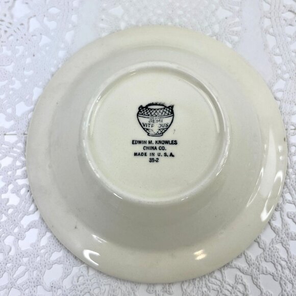 Vintage Edwin M. Knowles Semi Vitreous 4 Floral Berry Bowls Cream Gold Trim - Picture 6 of 10